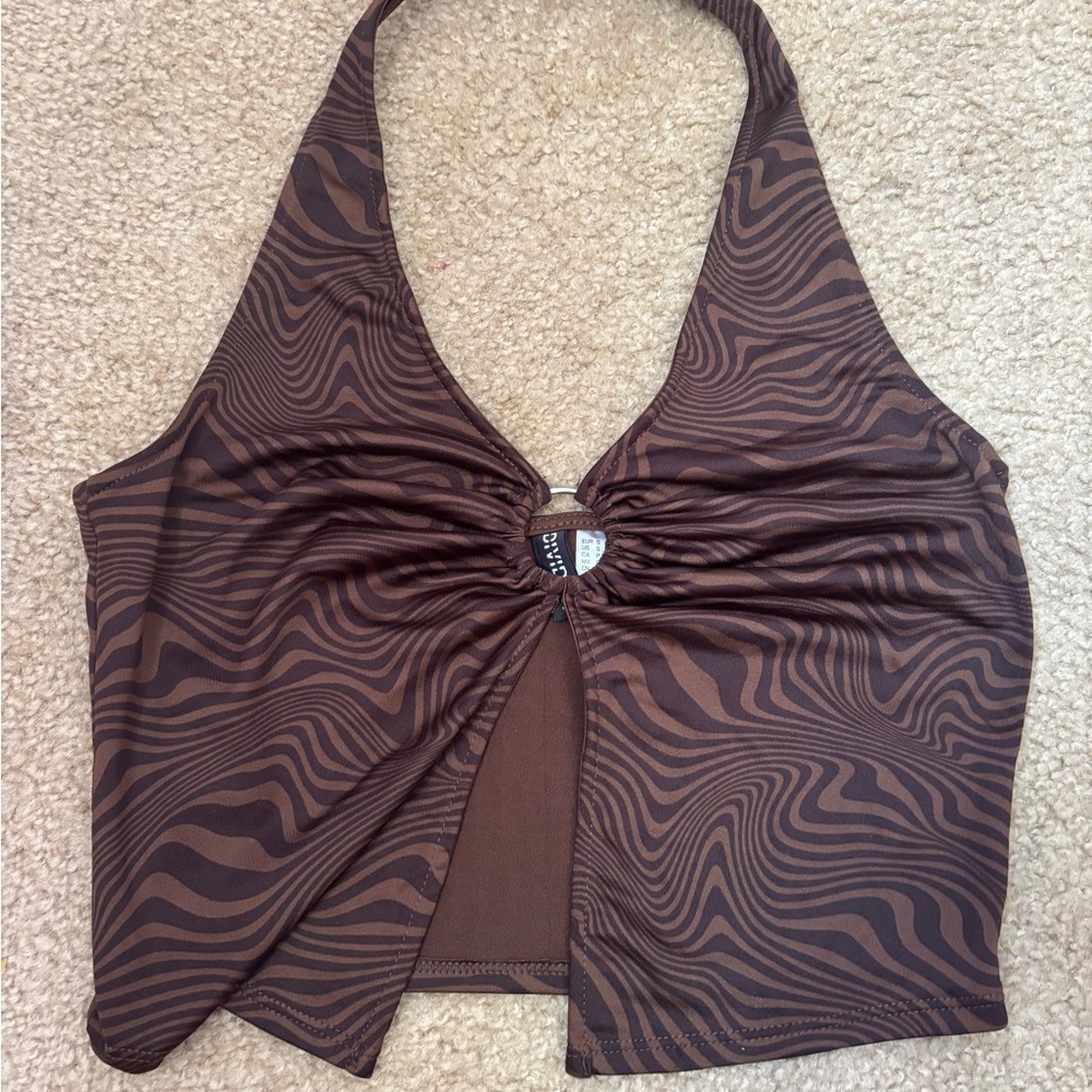 H&M Brown Patterned Halter Tank Top